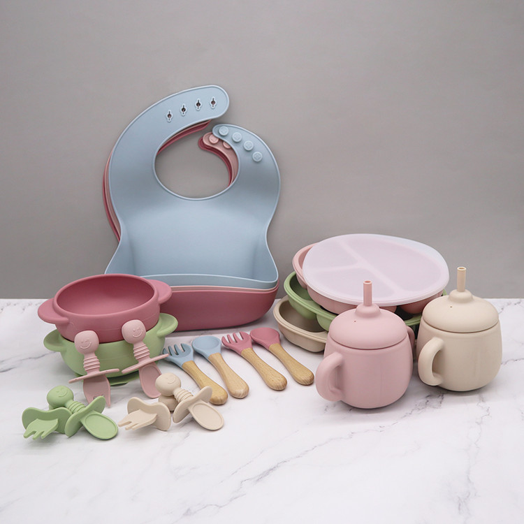 Buy Wholesale China Silicone Baby Feeding Set Customizable Bpa Free 8-piece Set  Baby Food Utensils Set & Silicone Baby Feeding Set at USD 16.88